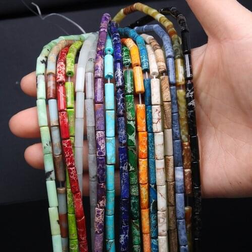 30pcs Natural Stone Beads Mixed Color Cylindrical Semi-precious Stones DIY Loose Beads for Jewelry Making Bracelet Size 4x13mm