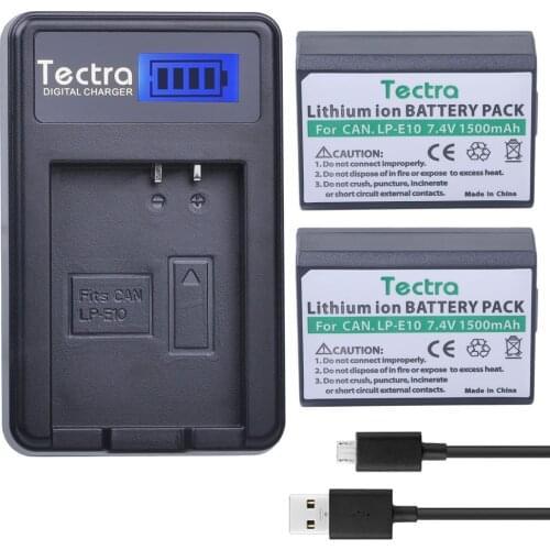 Tectra 2Pcs LP-E10 LPE10 LP E10 Li-ion Camera Bateria + LCD USB Charger for Canon 1100D 1200D 1300D Rebel T3 T5 KISS X50 X70