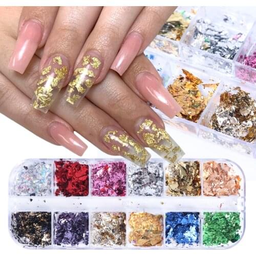 Aluminum Foil Nail Glitter Sequins Flakes Irregular Foil Paper UV Gel Polish Reflective Chrome Powder Nail Art Decor LA950-1