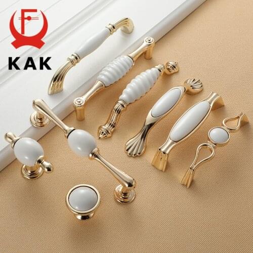 KAK White Creamic Gold Cabinet Knobs and Handles Drawer Pulls Kitchen Cupboard Door Handle Gold Furniture Handle Door Hardware