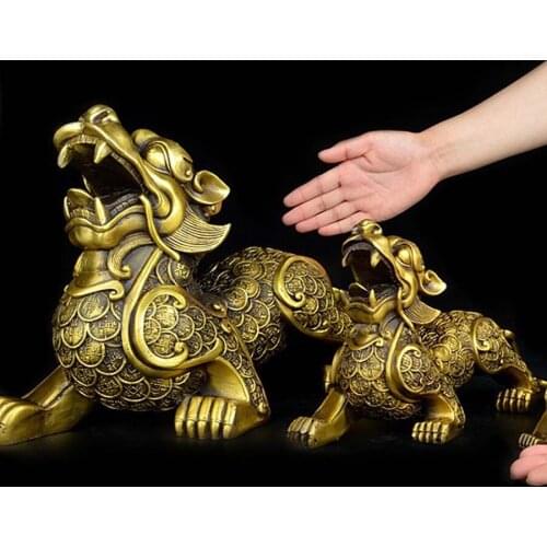 Large OFFICE HOME efficacious Talisman Money Drawing mythical Dragon Pi Xiu FENG SHUI exorcise evil spirit bronze statue