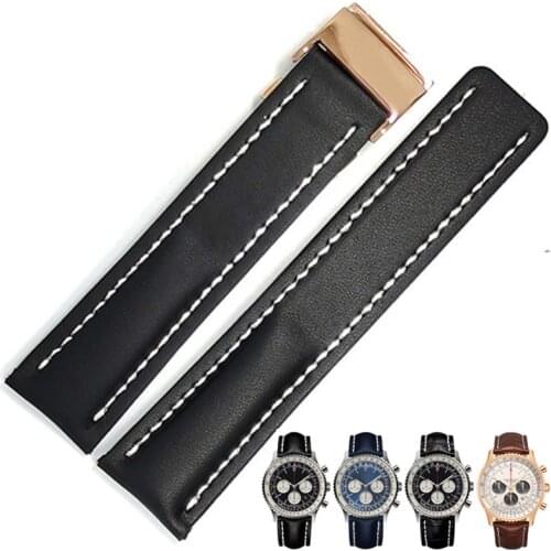 Watch Bracelet For Breitling SUPEROCEAN AVENGER NAVITIMER Fold Clasp Men Leather Strap Watch Accessorie Watch Belt Watch Band