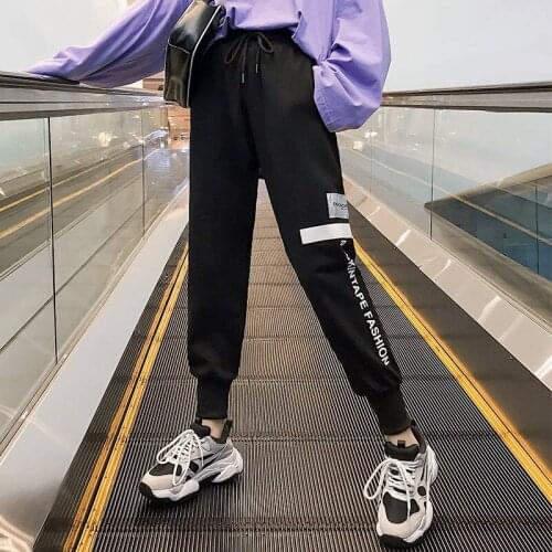 Loose Big Pocket Hearm Pants Japan Streetwear letter print Cargo Pants Women Harajuku BF High Waist Loose Female Trousers