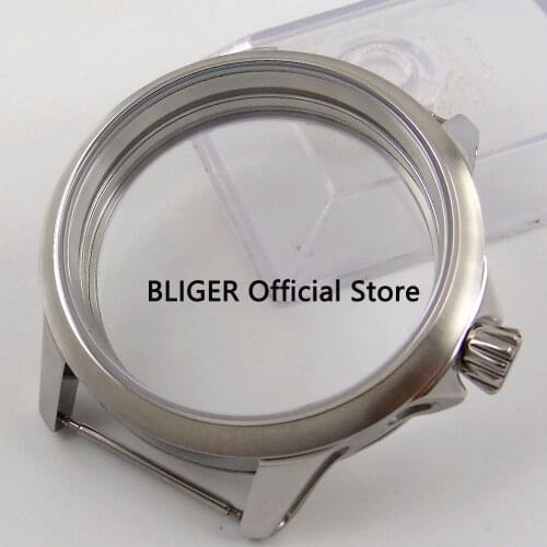 Classic BLIGER 45MM Stainless Steel Mineral Glass Watch Case Fit for ETA 6497 6498 Hand-Winding Movement Mens Watch Case C108