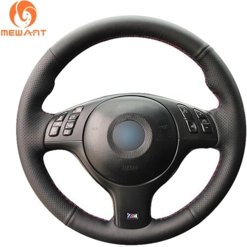 MEWANT Black Artificial Leather Hand Sew Car Steering Wheel Cover for BMW M Sport E46 330i 330Ci E39 540i 525i 530i M3 E46