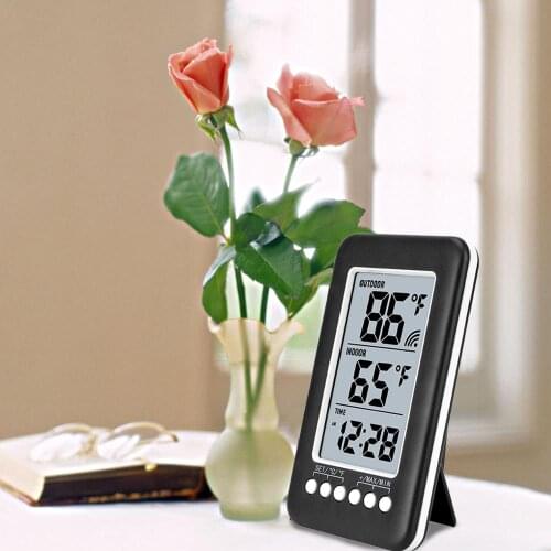 Digital Indoor And Outdoor Thermometer Humidity Monitor With Clock Function, Home LCD Wireless Thermometer Weather Station Black