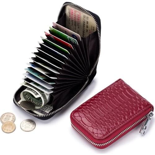 Credit Card Holder Women Business ID Card Holder Wallet Men Genuine Leather Snake Pattern Coin Purse Female Zipper Card Case Hot