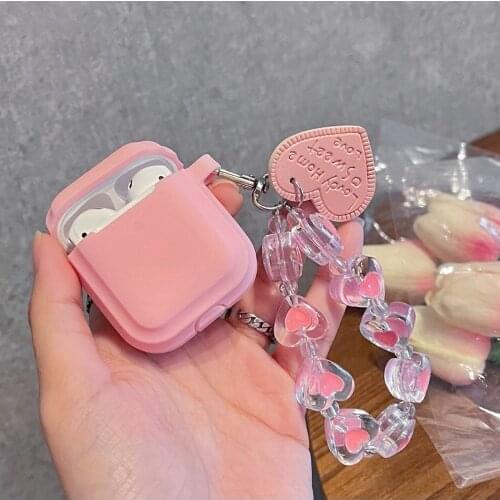 For AirPods Pro Bracelet Wrist Chain Case AirPods 2 Love Heart Headphone Case Air Pods Silicone Earphone Cover