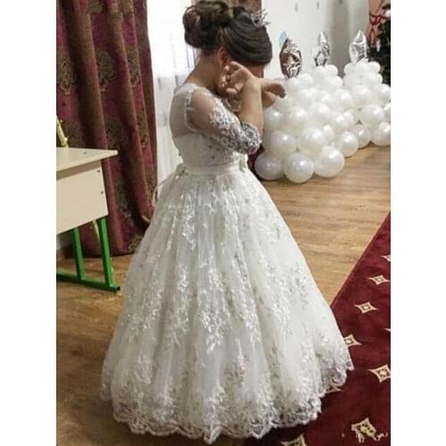 Flower Girl Dresses for Wedding Lace Applique First communion Kids Dress Sleeveless For Weddings Party Birthday Dresses