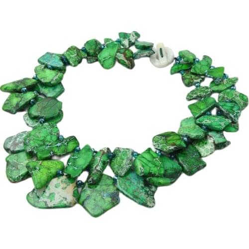 GG Jewelry 2 Strands Natural Green Sea Sediment Imperial Jasper Crystal Necklace For Women
