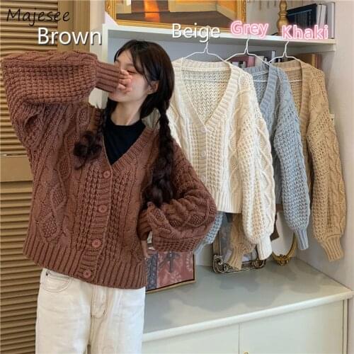 Cardigan Womens Vintage Casual Solid Long Sleeve Button Knitted Sweater Outwear V-Neck Loose Oversize Femme Tops Trendy Retro