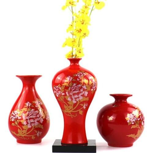 Ceramics Chinese red peony flower vase Home Decor, Oriental Craftwork living room metting Ornaments