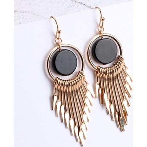 Korean New Fashion Black Round Tassel Earrings Tassel Irregular Metal Earrings Womens Jewelry