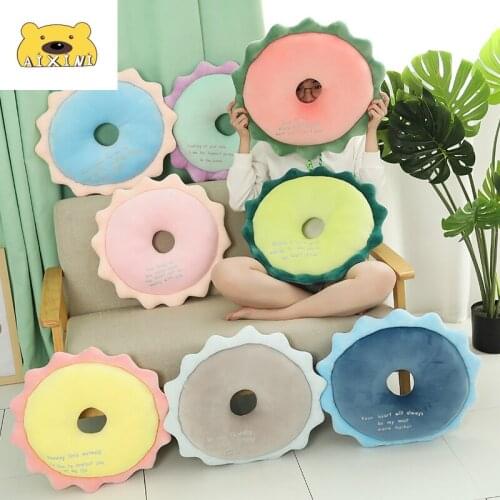 Round Cushion Plush Toy Donuts Flower Plush Stuffed Doll Cat Pet Cushion Mat Pillow Home Bedroom Car Restaurant Decor Girl Gift