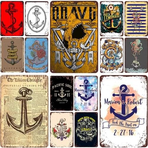 Lemonade Anchor Plaque Metal Tin Sign Vintage Beach Retro Vintage Metal Tin Plate Wall Decor for Bar Pub Club Shabby Poster Bar