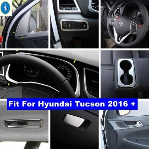 Matte Car Door Bowl / Head Lamps / Water Cup Holder Panel / Dashboard / Steering Wheel Cover Trim For Hyundai Tucson 2016 - 2020