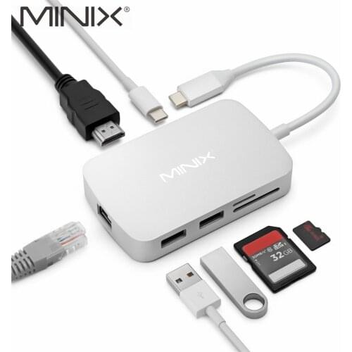 MINIX NEO C Multiport Adapter HDMI-compatible Gigabit Ethernet USB3.0*2/TF & SD Card Slot Silver (Compatible with Apple MacBook)