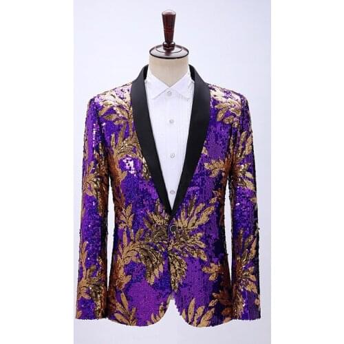 2021 Mens Leaves Color Change Sequins blazer Green Collar Dance Casual Multicolor Four Seasons blazer