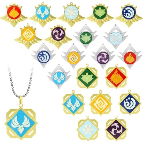 New Game Genshin Impact Necklace Eye Of God 7 Element Necklaces Bag Fashion Pendant Bead Chain Accessories Gift Cosplay Jewelry