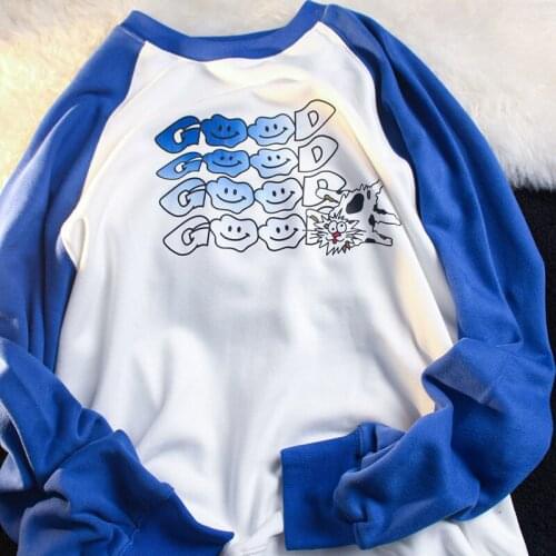 New Korean Fashion Fun Letter Printing Sweatshirt Women Raglan Sleeve Tops 2021 Hip Hop Casual Streetwear Teens Clothes Harajuku