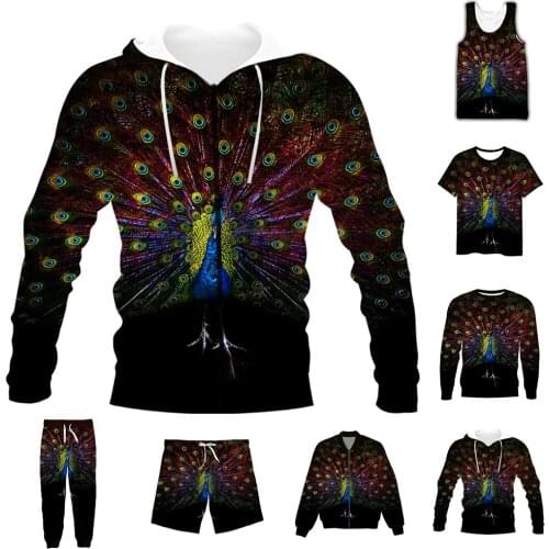 New Fashion 3D Full Print Animal Peacock T-shirt/Sweatshirt/Zip Hoodies/Thin Jacket/Pants Four Seasons Casual Suit V27