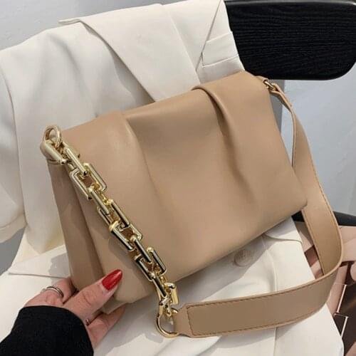 Solid Color Leather Handbags Woman Brand Golden Chain Shoulder Bags Female Simple Square Flap Bag Sac Fashion Messenger Bag Girl