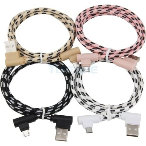 Wholesale 1/2/3m 90 Degree Micro USB Cable Fast Charger Data Cables Braided Mobile Phone Charger Cord For Samsung Huawei 100pcs
