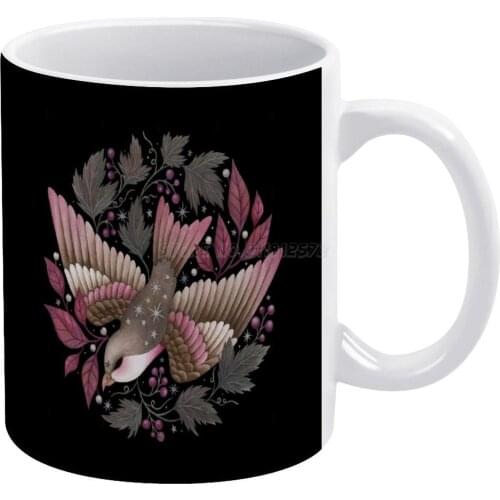 Fall White Mug To Friends and Family Creative Gift 11 Oz Mug Coffee Ceramic Mug Traditionalmedia Handpainted Gouache Bird Birds