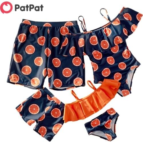 PatPat 2021 New Summer Off-shoulder Flounce Grapefruit Print Matching Family Swimsuits
