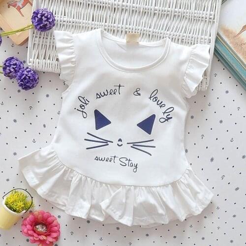 2017 disfraz infantil princess dress kids Summer Cartoon Cat Print Cotton girls Dress for baby clothes Short Sleeve Leaf 0-3.5Y