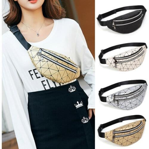 4 Colors Waist Bag For Women PU Leather Fanny Pack Belt Bag Geometric Pattern Lady Bum Hip Bag Portable Outdoor Storage Bag New