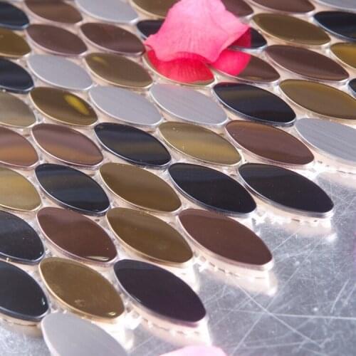 Multi color oval stainless steel tiles metal mosaic for dining room wall tiles tv background tile HME8117