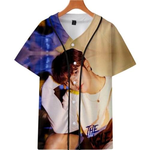 Kawaii Tees K-pop Stray Kids 2019 NEW Album Yellow Wood Short Sleeve Baseball Uniform Men Casual Jacket Clothe Trendy Clothing