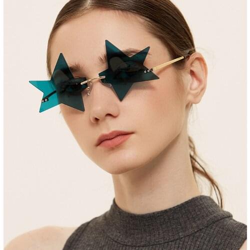 Veshion Star Shape Rimless Sunglasses Women Vintage Party Gifts Male Sun Glasses Candy Color 2021 Female Decoration Metal