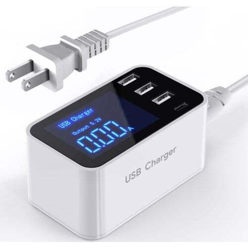 Quick Charge Smart Mobile USB Charger Socket 3Port USB Type C Fast Charging Charger Wall Power Adapter Led Display Desktop Strip