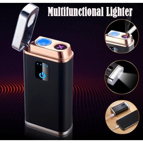 USB Plasma Double Arc Lighter Multi-function with Mobile Power LED Flashlight Lighter Outdoor Survival Gadget