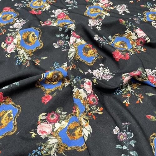 V Brand Lion Print Summer Dress Shirt Fashion Fabric polyester Haute couture clothing Handmade DIY Sewing Material By The Yard