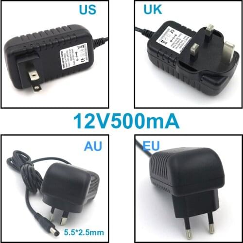 VORED 1PCS 12V500mA Switch Power Supply Adapter Optional DC Wall Charger US/EU/UK/AU Plug 5.5*2.5mm for Router Free shipping