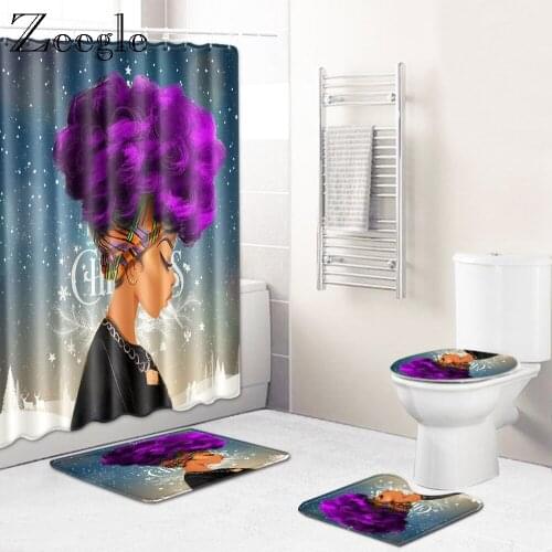 Zeegle Christmas Creative Bathroom Mat Set 4pcs Bathroom Anti-slip Foot Rug Toilet Shower Curtain Toilet Decoration Bath Mat