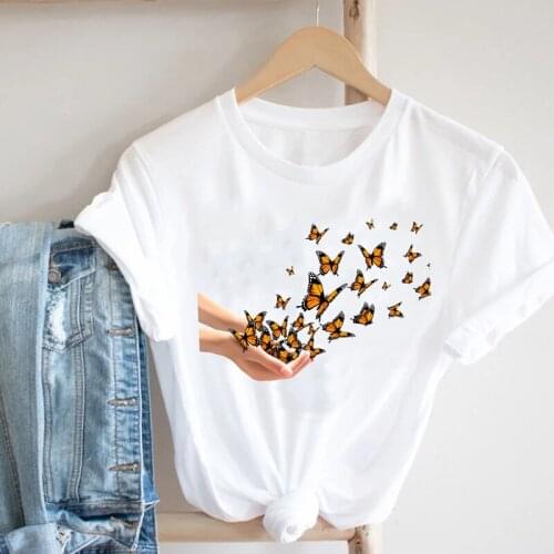 Women Butterfly Short Sleeve Spring Summer Trend Printing Clothing Fashion Clothes Print Tee Top Tshirt Female Graphic T-shirt