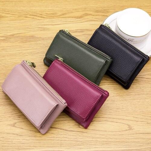 New 2 in 1 Women Coin Purse with Key Organizer Top Layer Leather Female Card Holder Coin Purse Casual Travel Cowhide Wallets