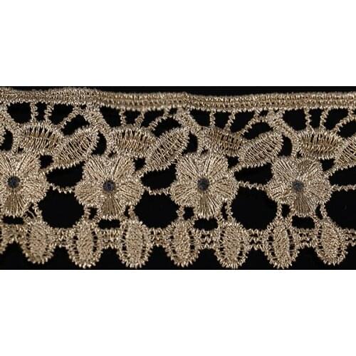 Gold Metallic Embroidered Flower Trim Scrapbooking Lace Fabric Ribbon Trimming Embossed Applique Sewing Material 20yard/T1182