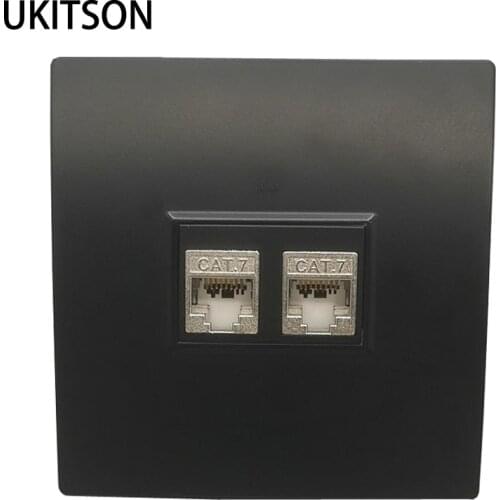 2 Plugs CAT7 CAT.6A RJ45 Keystone Jack Keystone Faceplate Wall Panel Outlet 86x86mm LAN Faceplate In Black Color