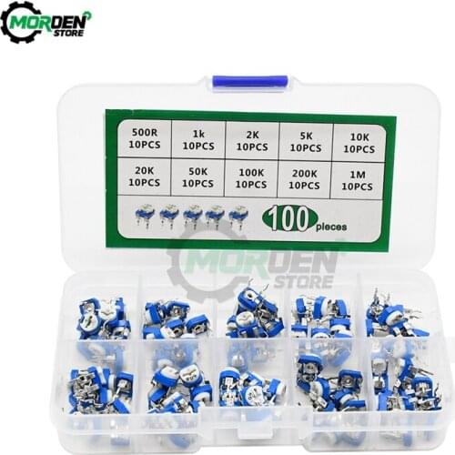 50Pcs 100Pcs RM065 3296W Single Potentiometer Blue White 10 Types Adjustable Potentiometer