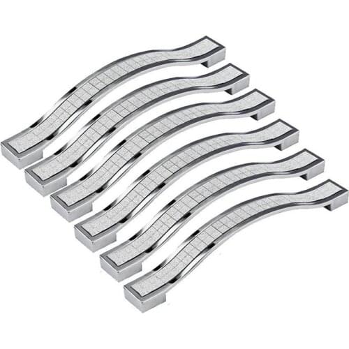 6 x Crystal Furniture Handle Bar Grip Handle Kitchen Cabinet Drawer Door Handles Silver 96mm