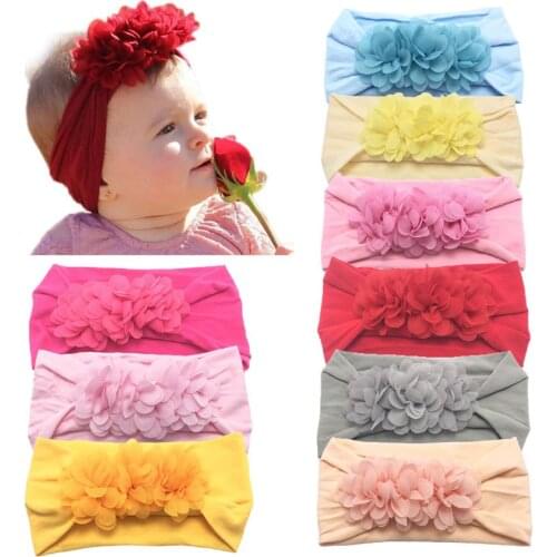60pcs/lot DIY Multi Beauty Simple Chiffon Flower Head Bands Soft Nylon Baby Cartoon HeadBands Styling Accessory HA1122