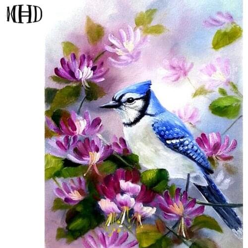 MHD diamond mosaic diy painting embroidered beaded designs bird 5d diamond embroidery Purple flowers icon crystal hobby craft