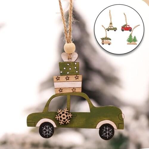 Car Ornaments Small Christmas Tree Hanging Wooden Pendants Elk Cartoon Animal Ornaments New Christmas Holiday Decorations