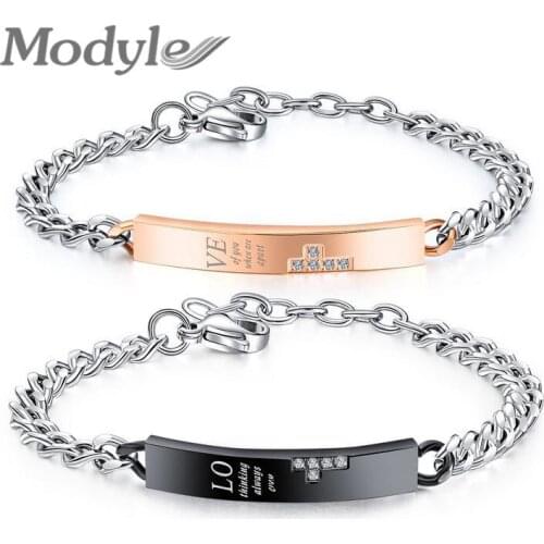 Modyle Rose Gold Color CZ Stone Wedding Bracelet 316L Stainless Steel Bracelets Bangles for Couple Gifts New 2020