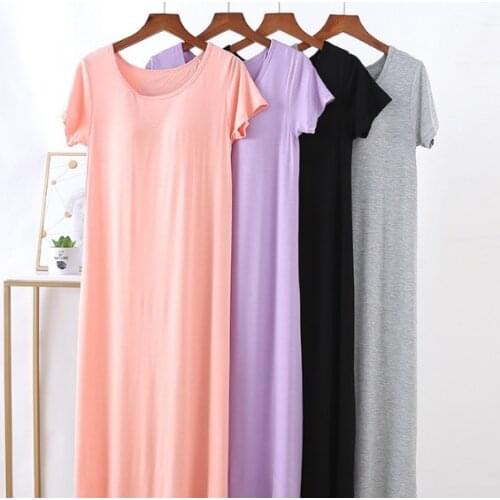 Bra padded modal cotton night dress short sleeve loose nightdress large size home wear female summer nightgown women nightshirt